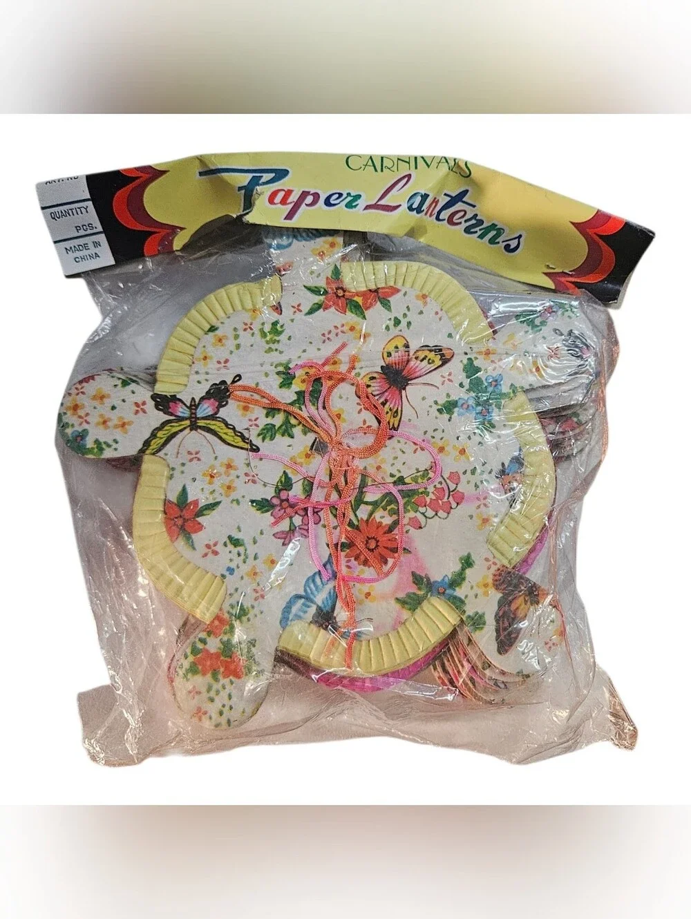 Vintage Set Of 12 Carnival Floral Butterfly Chinese Paper Lantern Accordion